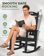 Oversized Outdoor Rocking Chair, High Back Porch Rocker Chair, HDPE All Weather Resistant Rocking Chairs for Patio, 380lbs Weight Capacity, Black