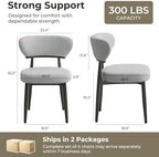 Dining Chairs Set of 4, Modern Upholstered Fabric Dining Chairs | Thick Padded Seat, Textured Fabric, Curved Back, Metal Frame, Dining Room, Kitchen, Breakfast Nook, Restaurant, Soft Gray