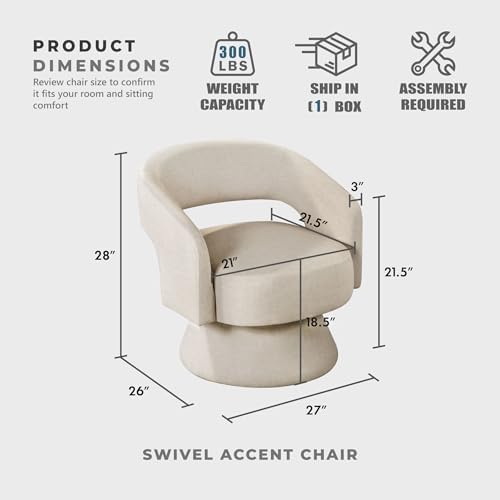 Lexicon Swivel Accent Chair, Modern Velvet Round Barrel Chair, Taupe | Swivel Chair with Open Back, Plush Foam Cushions, Metal Swivel Base for Living Room/Bedroom/Office/Small Spaces