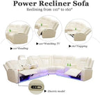 A Ainehome Leather Power Furniture Reclining Sectional Couch, Living Room Power Recliner Adjustable Sofa, Loveseat and Chair with Storage Console for Living Room/Office(Off-White)