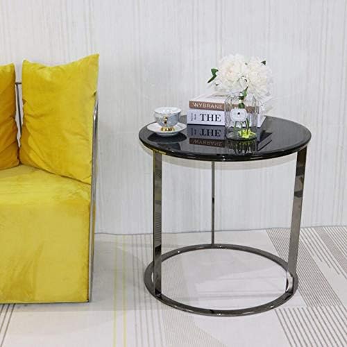 Telephone Table, Black Glass End Table Stainless Steel Frame Living Room Sofa Side Table Telephone Desk Computer Desk(Color:Black,Size:23.6223.6226.77in)