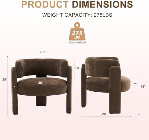Modern Accent Barrel Chair,Mid Century Single Armchair with Curved Backrest Upholstered Side Reading Chair with 3 Legs Comfy Sherpa Chair for Bedroom Home Office Living Room (Brown)