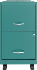 Pemberly Row 2-Drawer Metal Mobile Filing Cabinet, 18 in Depth, Turquoise Finish, Locking Drawers, Letter-Size Hanging File Storage, Smooth Glide Casters, Compact Home or Office Use