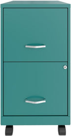 Pemberly Row 2-Drawer Metal Mobile Filing Cabinet, 18 in Depth, Turquoise Finish, Locking Drawers, Letter-Size Hanging File Storage, Smooth Glide Casters, Compact Home or Office Use
