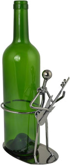 Wine Bottle Rack Holder with Guitar Jazz Player Bolt Figure Sculpture Holds One Standard Bottle of Wine or Liquor