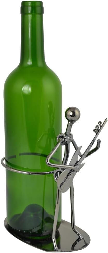 Wine Bottle Rack Holder with Guitar Jazz Player Bolt Figure Sculpture Holds One Standard Bottle of Wine or Liquor