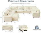 145" Oversized Modular Sectional Sofa U-Shaped Corner Cloud Couch with Ottoman, Convertible Deep Seat Chenille Couch for Living Room, Spacious Space (Cream White, 7 Seater)