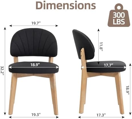 Modern Fabric Upholstered Dining Chairs Set of 4, Farmhouse Curved Back Armless Accent Chairs with Solid Oak Wood Legs, Walnut Kitchen Side Chairs for Dining Room, Bedroom/Restaurant, Black