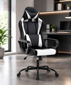 BestOffice High-Back Gaming Chair PC Office Chair Computer Racing Chair PU Desk Task Chair Ergonomic Executive Swivel Rolling Chair with Lumbar Support for Back Pain Women, Men,White