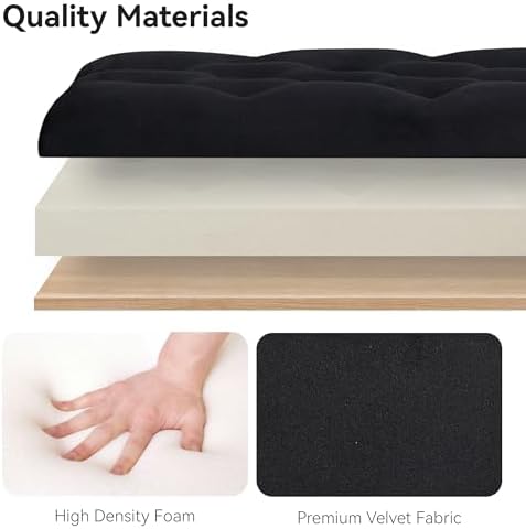 WUTUTUEE 47" Velvet Storage Bench, Upholstered Bed Bench with Storage, End of Bed Ottoman with Wooden Legs,Bedside Storage Bench for Bedroom, Living Room, or Entryway, Black