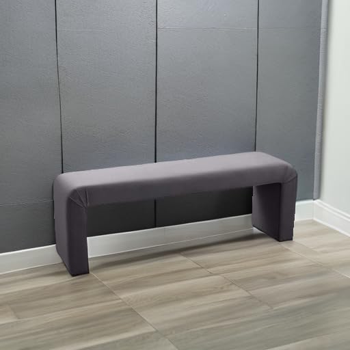 Meridian Furniture Minimalist Collection Modern | Contemporary Velvet Upholstered Bench, 53" W x 14.75" D x 18.25" H, Grey