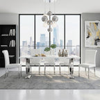 ACEDÉCOR Dining Chairs, White Leather Dining Chairs Set of 6, Upholstered Kitchen Room Chairs with Silver Stainless Steel Legs
