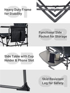 TIMBER RIDGE 400lbs Heavy Duty Camping Chair Portable Directors Chair | Folding Camp Chair with Side Table & Pocket Compact Size for Outdoor, Lawn, Sports and Fishing, Black