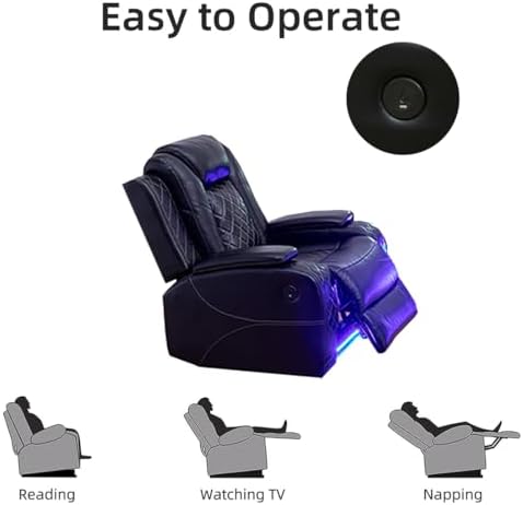 Power Recliner Sofa Set, Black Leather 3 Pieces Sectional Couch, Living Room Furniture Sets with LED Light, Modern Power Reclining Sets with Storage Console/Cup Holder for Living Room
