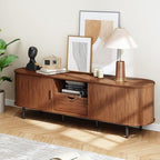 ONBRILL 69" TV Stand with Power Outlet for TVs up to 80", Walnut | Entertainment Center with Storage and Drawer TV Console w/ Adjustable Shelves & Sliding Door TV Stand for Living Room Bedroom