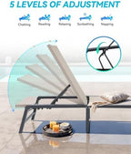 Chaise Lounge Outdoor, Aluminum Outdoor Chaise Lounge Set of 2 Assemble-Free, Patio Lounger Poolside Lay Flat Sunbathing Adjustable Backrest Pool Lounge Chair