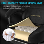 GTPLAYER Gaming Chair Fabric with Pocket Spring Cushion, Big and Tall Gamings Chairs 350LBS High Back Computer Chair with Footrest for Adults Lumbar Support Swivel Game Chair for Office Light Black