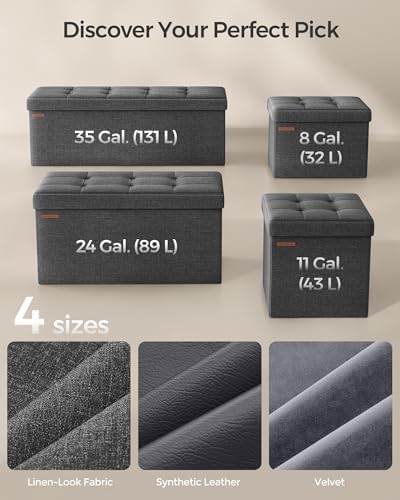 SONGMICS 30 Inches Folding Storage Ottoman Bench, Load 660 lb | Ottoman Foot Rest, Storage Chest, for Living Room, Entryway, Slate Gray and Ink Black, MINOTA Collection ULSF47K