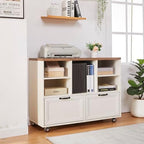 39.3" Farmhouse Wood File Cabinet with Wheels,Small Home Office Storage,Rolling File Cabinet with 2 Drawers for Legal/Letter/ A4 Size