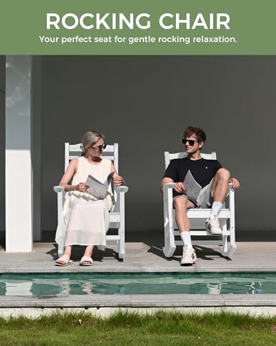 Outdoor Rocking Chair, HDPE Patio Rocking Chair, All Weather,White | Relax in Every Gentle Rock,Create Comfort Wherever You Love,Enjoy Your Me Time,Withstand Changing Seasons,Timeless Style