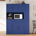 LUMISOL 70" Farmhouse Kitchen Pantry Storage Cabinet with Pull-Out Shelf, Wood Hutch Cabinet with Door Shelves and Drawer, Freestanding Food Hutch with Microwave Stand, Blue
