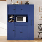 LUMISOL 70" Farmhouse Kitchen Pantry Storage Cabinet with Pull-Out Shelf, Wood Hutch Cabinet with Door Shelves and Drawer, Freestanding Food Hutch with Microwave Stand, Blue