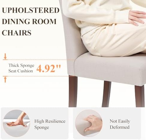 MALOL Upholstered Dining Chairs Set of 2, Fabric Dining Room Chairs, Modern Wooden Dining Chair, Kitchen Side Chairs, Farmhouse Dinner Chair with High Back for Kitchen, Beige