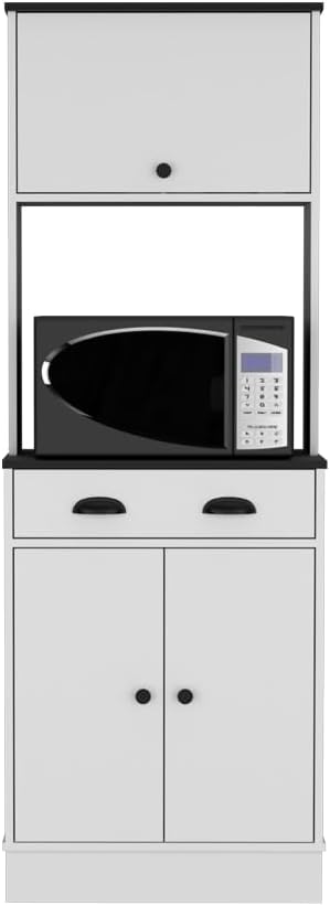 Pantry Cabinet Microwave Stand Warden Kitchen White Black | Combines white and black color scheme with engineered wood construction