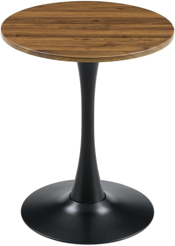 Round Dining Table, 23.6" Circle Tulip Table with Thickened Tabletop & Metal Pedestal, Mid Century Modern Bistro Table for Kitchen, Small Places, Living Room, Cafe (Walnut + MDF)