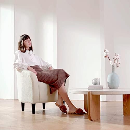 Yaheetech Small 25.5in Wide Sherpa Barrel Accent Chair for Bedroom, Ivory | Compact Cozy Barrel Chairs with a Curved Silhouette, Upholstered Furry Armchair for Small Spaces, Living Room Bedroom Corner