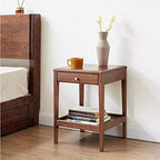 Telephone Table, Side Table with Drawer,Solid Wood Nightstand,Sofa Telephone Tables,Small Living Room Coffee Table,Double-Layer Storage,Walnut Color(
