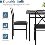 VECELO 5-Piece Dining Table Set for 4 with Upholstered Chairs, Pure Black | Faux Marble Tabletop, Space-Saving, for Kitchen, Breakfast Nook
