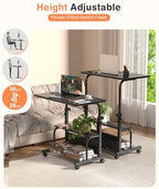 QZMDSM Portable Rolling Desk on Wheels Adjustable Height Desks for Small Spaces, 32" Computer Desk Drafting Tables with Storage Shelves for Home Office Black