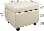 H&B Luxuries Tufted Leather Square Flip Top Storage Ottoman Cube Foot Rest (Cream with Storage)
