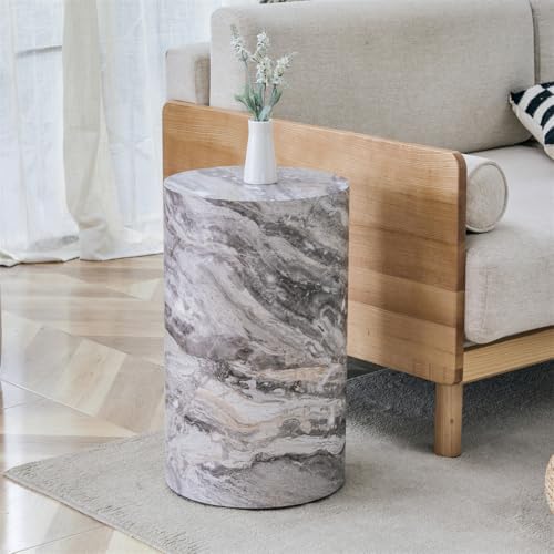Round End Table Living Room Table, Faux Marble Sofa Couch Side Table, Bedside Nightstand for Small Spaces, Bedroom