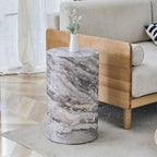 Round End Table Living Room Table, Faux Marble Sofa Couch Side Table, Bedside Nightstand for Small Spaces, Bedroom