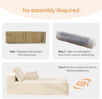 67" Sofa Bed, Chaise Lounge Chair, Plush Corduroy Upholstered Sofa Couch Bed with Pillows, Lazy Chair for Living Room Bedroom Guest Room (White, Right Facing Chaise)