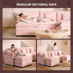 GOSUHI 108" U-Shaped Modular Cloud Couch, Deep Seat, Chenille Pink | Cloud Comfort, Couches for Living Room, Removable & Machine-Washable Covers, Movable Ottoman, Modular Sectional Sofa