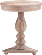 MAKLAINE Round Wood Side Table, 20" D x 24.5" H, Acacia and MDF, Natural Brown Finish, Turned Pedestal Base, Accent Table for Living Room or Bedroom