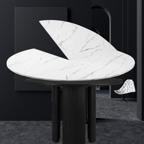 Big Foldable Round Table Tops only Extender, Large Round Folding Tabletop Extender Extend-8in No Legs, 4-fold Portable Wooden Dining Table top for Dining/Kitchen (White, D:59.05IN)
