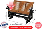5 FT Cedar Amish-Made Porch Glider – 1000 lb Heavy-Duty Poly Lumber wood Roll Back Glider – USA Crafted HDPE Outdoor Seating Furniture - Stainless Steel Hardware – Smooth, Quiet Glide - CupHolders