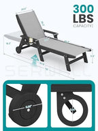 SERWALL Textilene Patio Chaise Lounge Chair Set of 2, HDPE Outdoor Lounger | with Rolling Wheels for Pool, Deck, Black