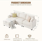97" Modular Sectional Couch with Storage, Corduroy 3-Seater L Shaped Sofa with Ottoman Chaise, Removable Sofa Cover, Cloud Modular Sofas for Living Room, Apartment