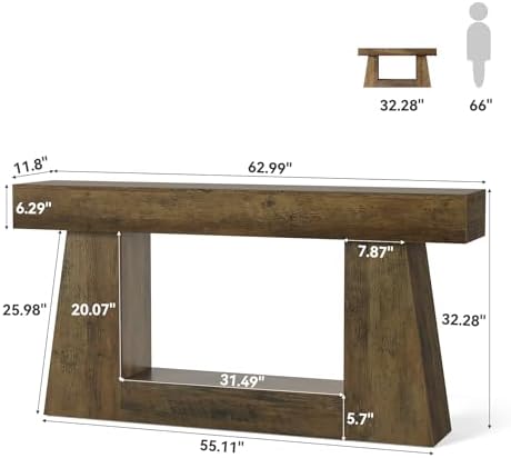 LITTLE TREE 63" Farmhouse Console Table with Storage, Rustic Sofa Table for Entryway, Narrow Long Sofa Table Behind Couch, Console Table for Living Room, Hallway—Versatile Storage Solution, Oak