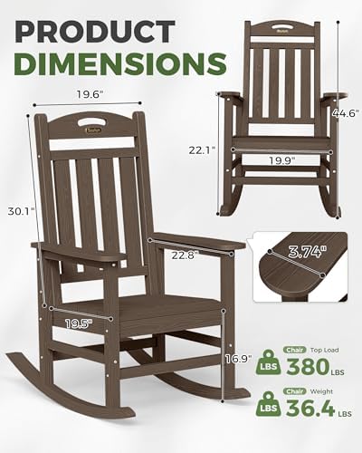 Outdoor Rocking Chair, HDPE Patio Rocking Chair, All Weather,Brown | Relax in Gentle Rock,Create Comfort Everywhere,Enjoy Your Me Time,Withstand Changing Seasons,Wood Look with Low Maintenance