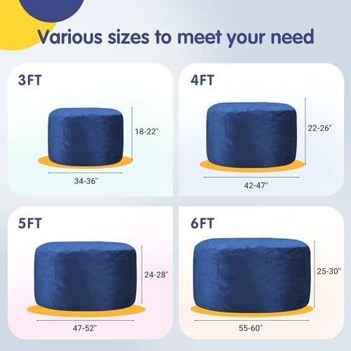 3FT Adult Bean Bag Chair, 3'Comfy Bean Bags, Big BeanBag Chairs | Bean Bag Chairs for Adults with Memory Foam Filled, Washable Cover,Lazy Sofa for Gamming Room,Living Room & Bedroom,Blue
