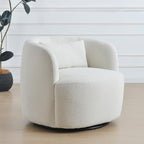 KINWELL 34" W Sherpa Swivel Barrel Accent Chair with Pillow, Cream