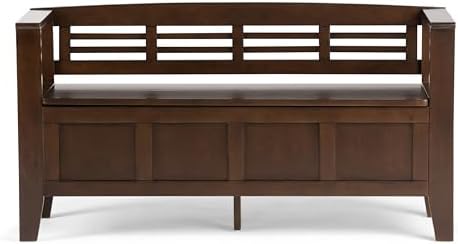 SIMPLIHOME Adams 48" Wide Solid Wood Storage Bench in Medium Brown
