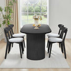 70.8 Inch Dining Table for 4-6 People, Oval Kitchen Table with Semi-Cylindrical Legs Base, Modern Farmhouse Round Dinner Tables for Dining Room Kitchen Living Room (Black)