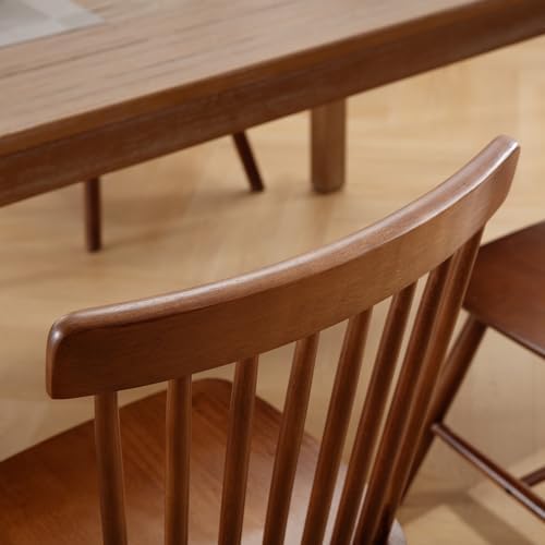 Windsor Dining Chairs Set of 2, Farmhouse Kitchen & Dining Room Chairs with Spindle Back, Comfy Armless Solid Wood Side Chair for Home/Living Room/Restaurant, Walnut Wood